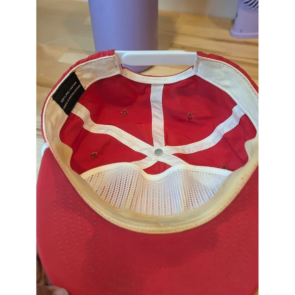 LA‎ Rope Hat Coral Red Embroidered Logo Lightweight Summer Travel Cap